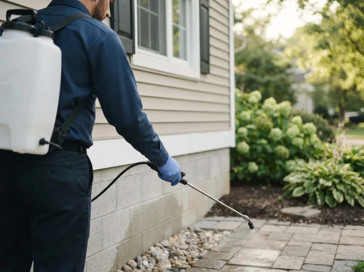 Pest control technician inspecting a home in Darlington, WI